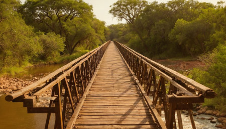 Old wooden bridge over a river in the Kruger National Park, South Africaの素材