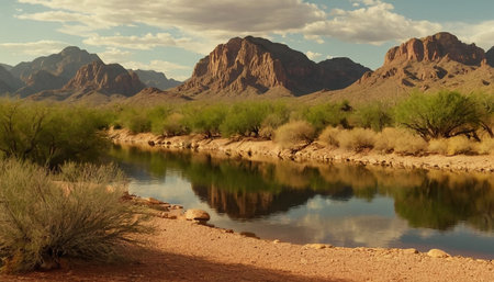 Wadi Rum desert, Jordan. Panoramic view of the river.の素材