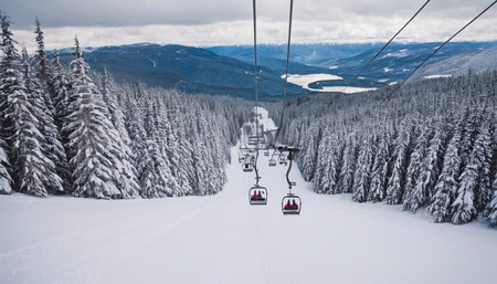 Ski lift in the mountains in winter. Carpathians, Ukraineの素材