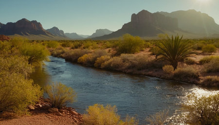 Panorama of a river in the desert of Arizona and Utah USAの素材