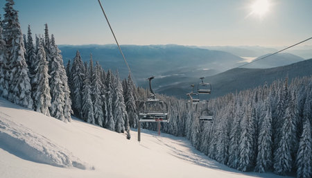 Ski lift in the Carpathian mountains. Beautiful winter landscape.の素材