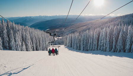 Ski lift in Carpathian mountains, Ukraine, Europe.の素材