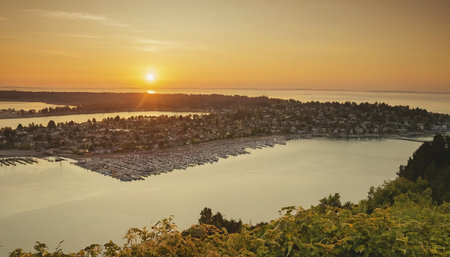 Aerial view of the city of Trieste at sunset, Italyの素材