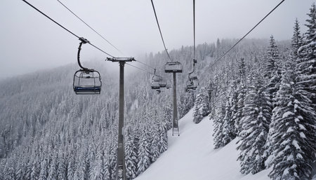 Ski lift in the mountains in winter, Carpathians, Ukraineの素材