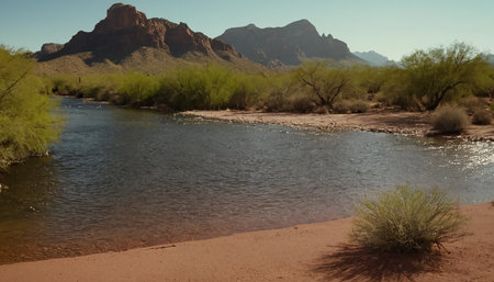 A view of the river in the Wadi Rum desert in Jordan.の素材