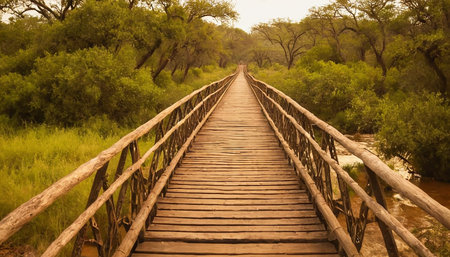 Wooden bridge in the forest, Chobe National Park, Botswana, Africaの素材