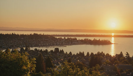 Sunset over the city of Vancouver, British Columbia, Canada.の素材