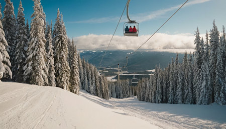 Ski lift in the Carpathian mountains in winter, Ukraineの素材