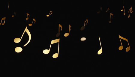 Music notes on a black background. 3d rendering, 3d illustration.の素材