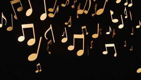 Music notes on a black background. Music concept. Close up.の素材