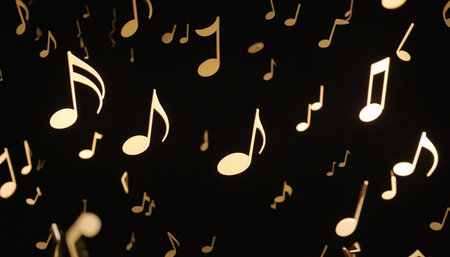 Music notes on a black background. 3d rendering, 3d illustration.の素材