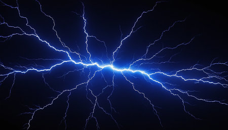 Lightning strike on the dark background. 3D Rendering.の素材
