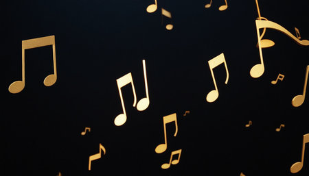 Music notes on black background, close-up. Music concept.の素材