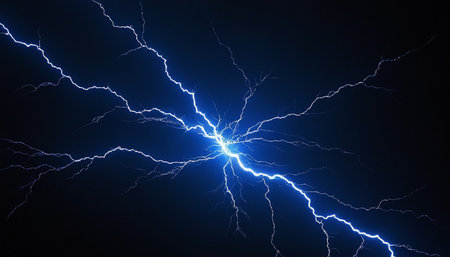 Lightning thunderbolt on dark blue background. 3D Renderingの素材