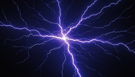 Lightning strike on dark background. 3D render of lightning strikeの素材