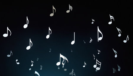 Music notes on a dark background. 3D rendering. Music conceptの素材