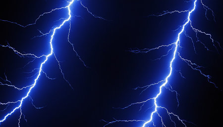 Lightning strike on a dark blue background. 3D illustration.の素材
