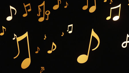 Music notes on a black background. Close-up. Music concept.の素材