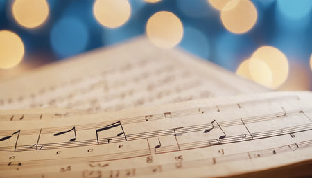 Music sheet with bokeh background, closeup. Music conceptの素材