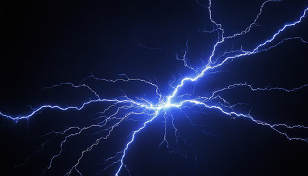 Lightning strike on a dark blue background. 3D illustration.の素材