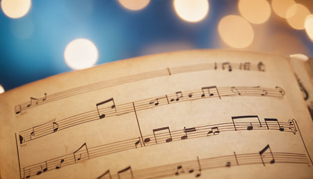 Music notes on old book with bokeh background, music conceptの素材