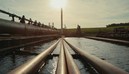 Oil pipeline at sunset. Oil industry. Refinery and petrochemical plantの素材