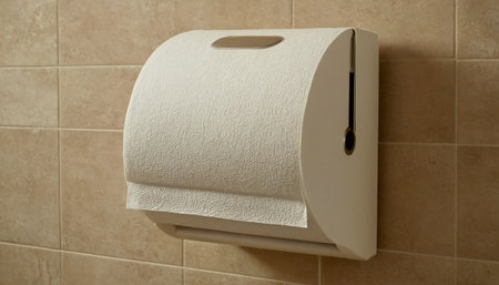 Toilet paper in the bathroom. Toilet paper on the wall.の素材