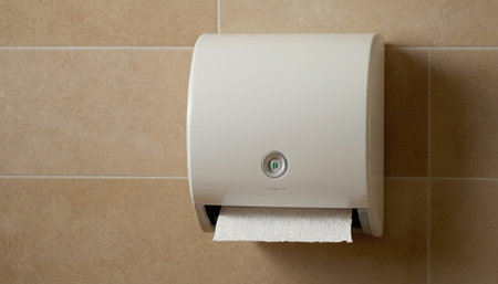 Toilet paper dispenser in bathroom. Toilet paper dispenser.の素材