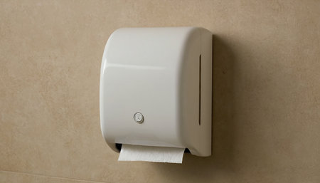 Toilet paper holder on the wall in bathroom. Close up.の素材