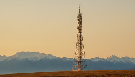 communication transmission towers on mountainsの素材