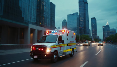 Ambulance car on the road in Chicago, Illinois, USAの素材