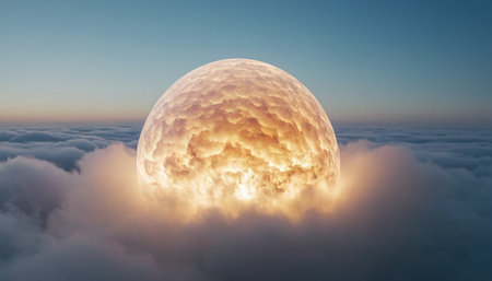 3D illustration of a fantasy alien planet with clouds and sun.の素材