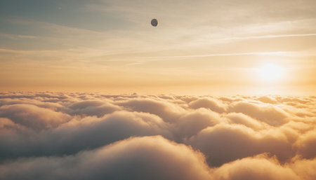 Aerial view of clouds and sunset sky. Beautiful nature background.の素材