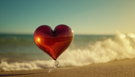 Valentine's day background with red heart on the beach.の素材