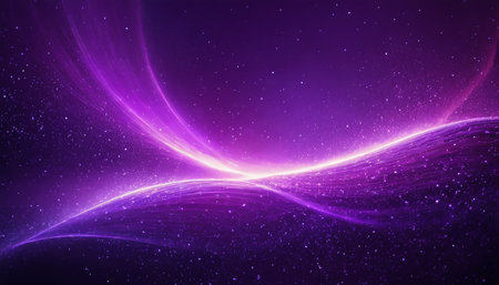 abstract purple background with glowing lines and particles. 3d renderingの素材