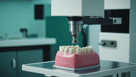 Dentist working with tooth model in dental laboratory. Dentistry conceptの素材