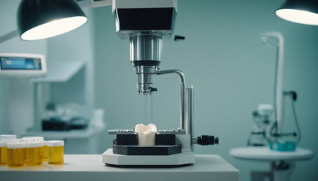 Microscope in a dental laboratory. Medical equipment. Dentistry.の素材