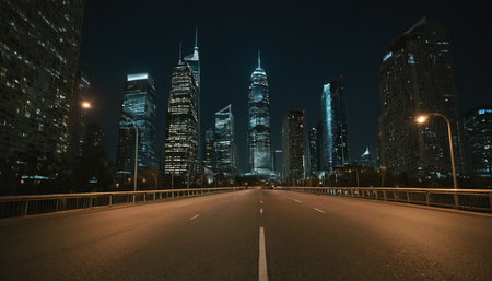the light trails on the modern building background in shanghai chinaの素材