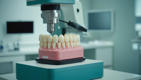 Dentist and orthodontist working with teeth model in dental laboratoryの素材