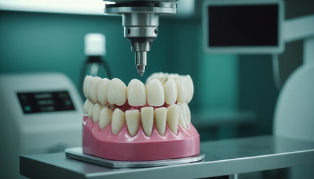 Dentist working with teeth model in dental office. Dentistry concept.の素材