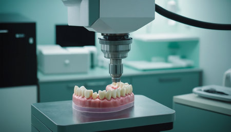 Dental technician working in dental laboratory. Dentistry and healthcare concept.の素材