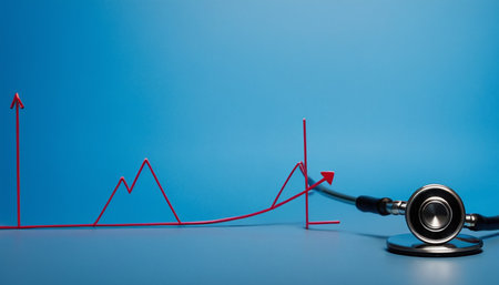Stethoscope and graph on blue background. 3d rendering.の素材