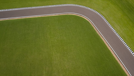 Aerial view of a race track with markings on the track.の素材