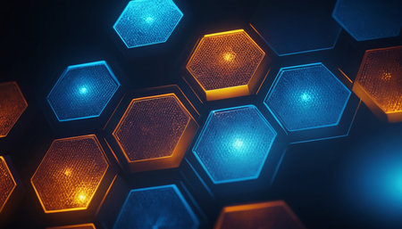 Abstract glowing hexagon background. Technology concept. 3D Renderingの素材
