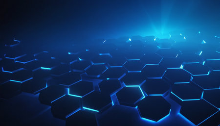 Abstract blue hexagon background, 3d render, computer digital illustrationの素材