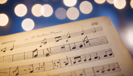 Music sheet with bokeh lights on background, close-upの素材