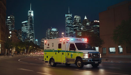High-speed ambulance on a New York City streetの素材