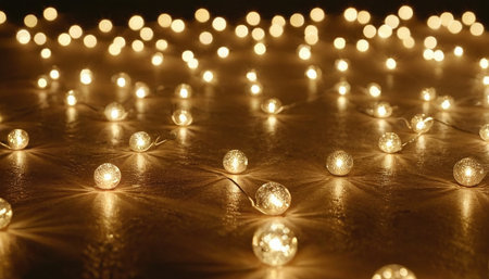 Christmas garland lights on a black background. Christmas and New Year concept.の素材