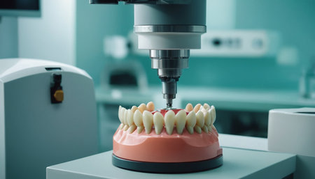 Dentist working with tooth model in dental laboratory. Dentistry concept.の素材