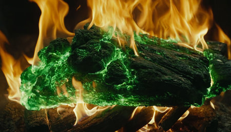 Burning firewood in the fireplace close-up. Abstract backgroundの素材